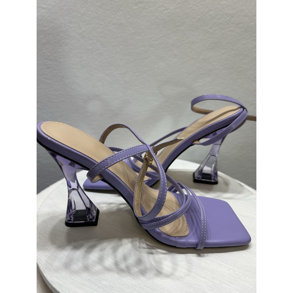 Crystal Heel Square Toe Lilac High Heel Strappy Sandals Women Size 40/US 9.5 EUC - Picture 7 of 10